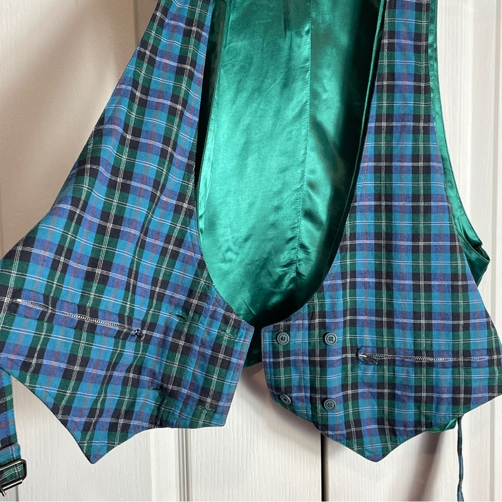 90s Plaid & Satin VEST Double Breasted